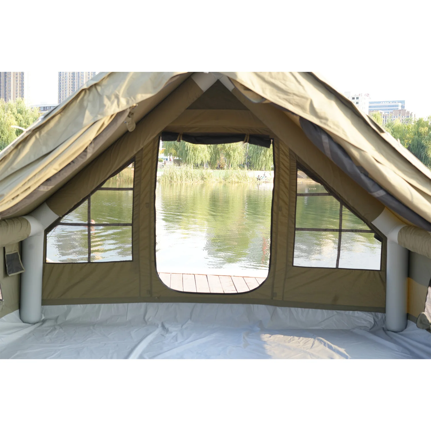 Toldo inflable para exteriores de 4 estaciones, tienda verde, impermeable, fácil montaje, tienda de campaña para eventos familiares y viajes