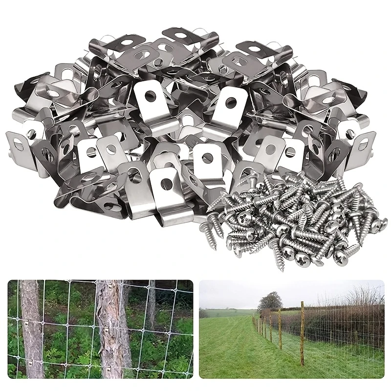 410 Clips + 410 Nails, Heavy-Duty R-Type Fence Clips, for Chain Fence & Wood Posts