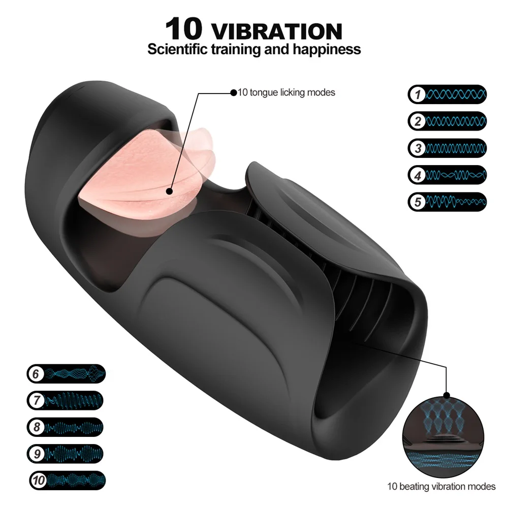 Masturbator for Men With Tongue Automatic Glans Exerciser Delay Ejaculation Male Blowjobs Machine Penis Vibrator Sex Toy for Men