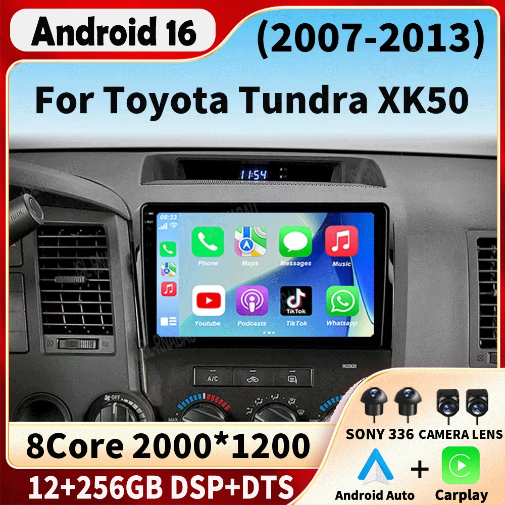 Android 16 para Toyota Tundra XK50 2007 - 2013 Sequoia XK60 2008 - 2017 Reproductor Multimedia de Video, Navegación, Estéreo, GPS, Radio para Auto