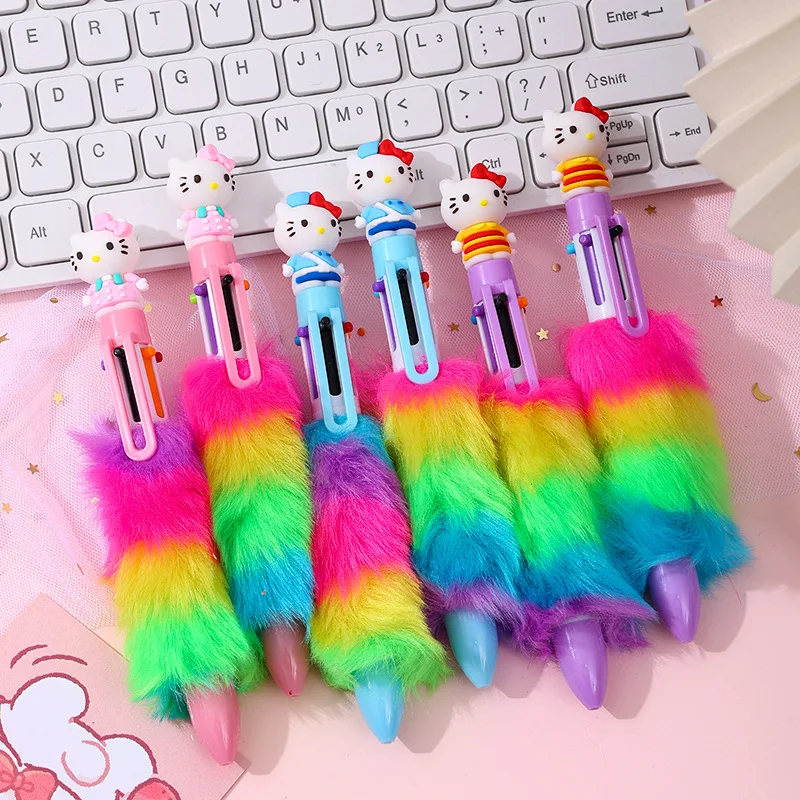 24 pcs/lot Sanrio Kawaii Kitty 6 Colors Ballpoint Pen Cute Plush Press Ball pens School Office writing Supplies Stationery Gift