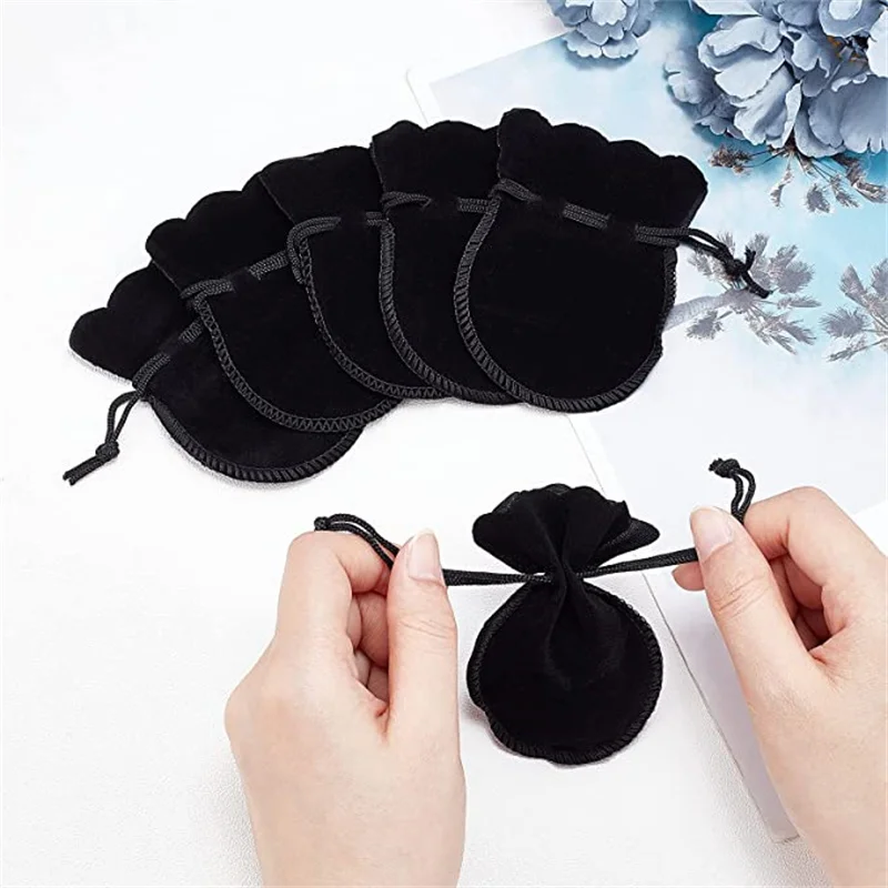 SheepSew 100pcs Black Gourd Velvet Jewelry Bags Gift Pouches DrawThread Pouches Jewelry Favor Pouches Sack Pouch for Party