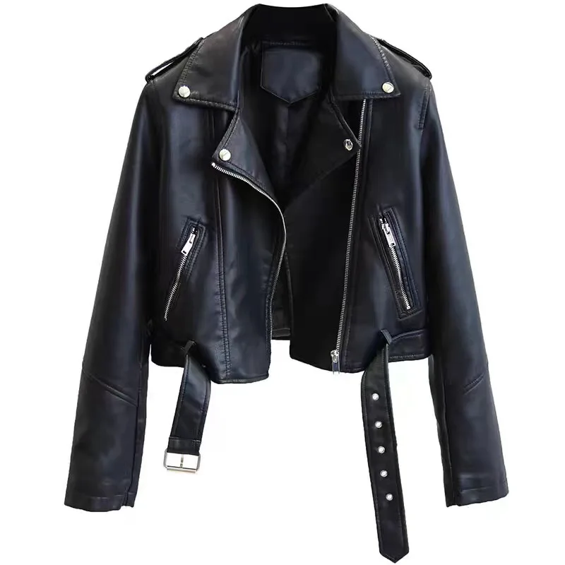 Motorcycle PU Leather Jacket Women Y2K Maillard Jacket Fashionable Lapel Slim Long Sleeves Montage Leather Jacket Top Coat New