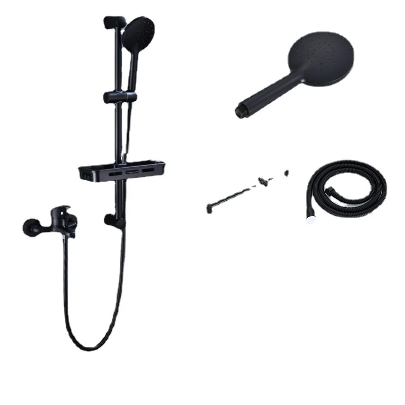 

Black thermostatic full set bathroom shower nozzle copper massage multi-functional light luxury shower