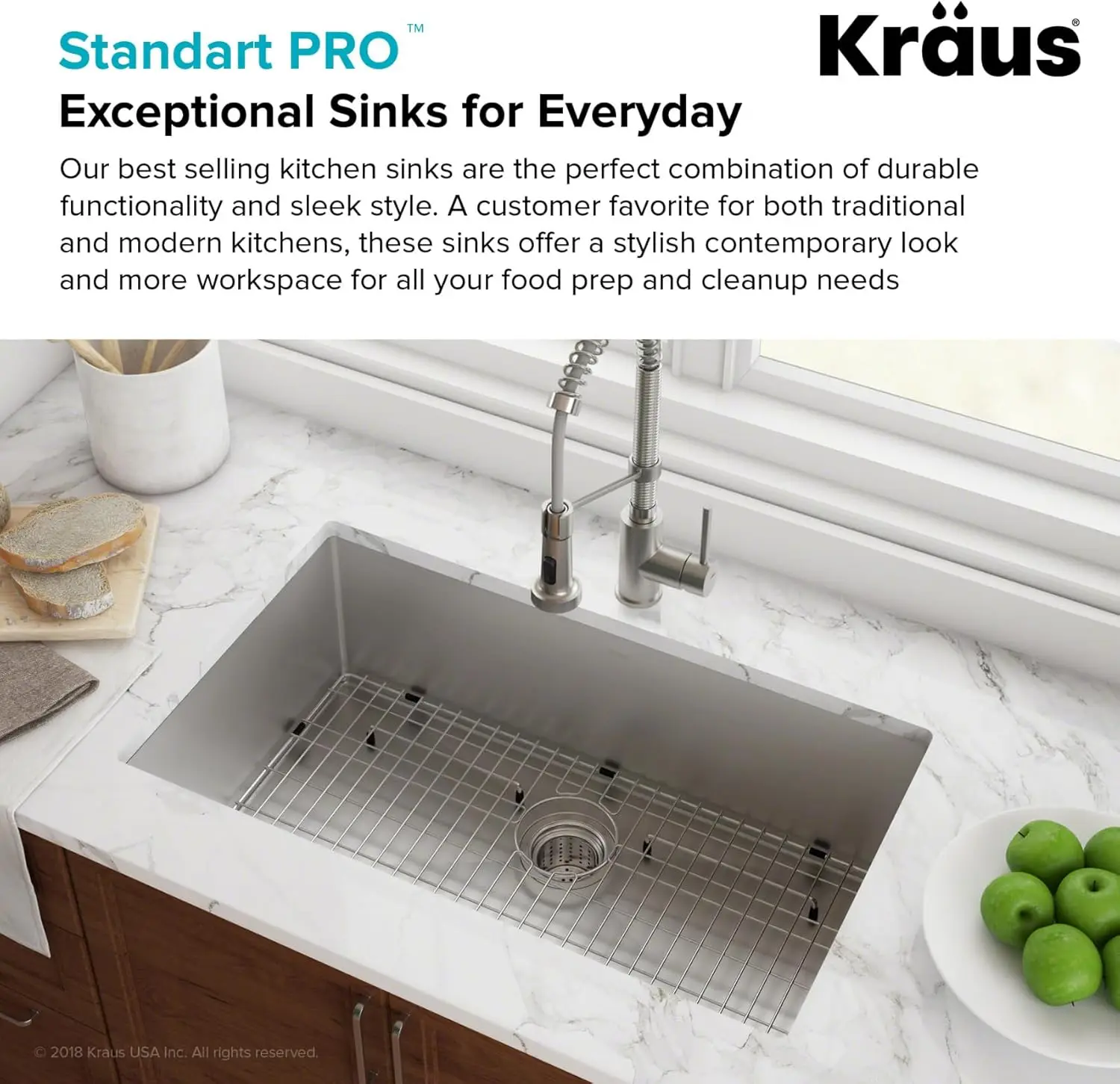 Kraus KHU100-26 Standart Pro 16 Gauge Undermount อ่างล้างจานชามเดี่ยว 26 นิ้ว สแตนเลส