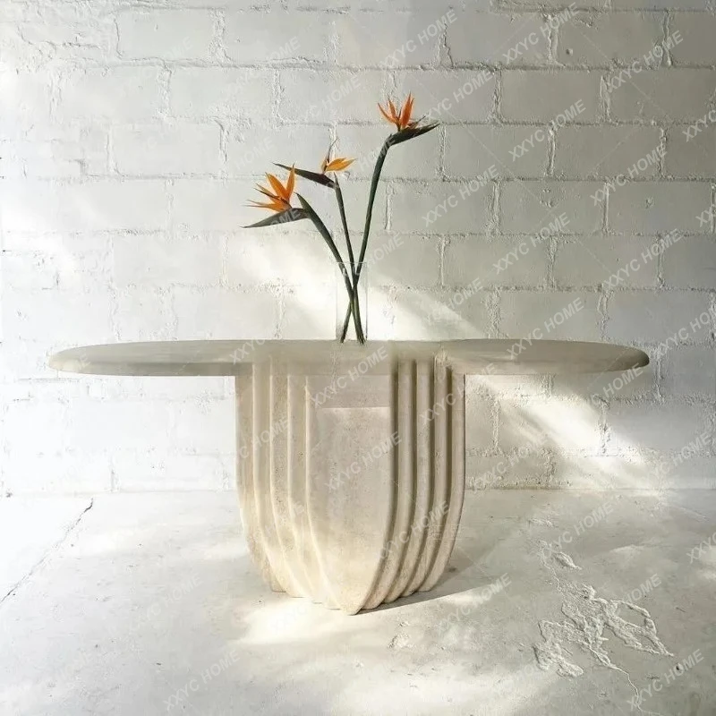 

Style Pure Natural Travertine Entryway Table Modern Minimalist Cream Style Marble Entryway Table