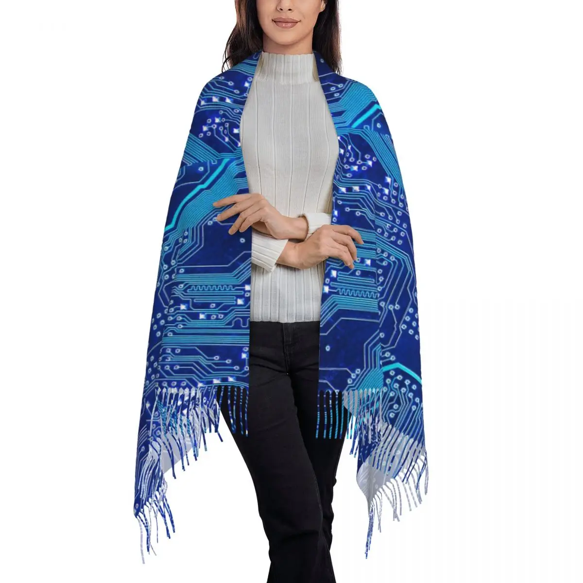 Electronics Circuit On PCB Printed Circuit Board Scarf Tassel Scarves for Women Soft Warm Shawls and Wraps Winter Shawl Wrap