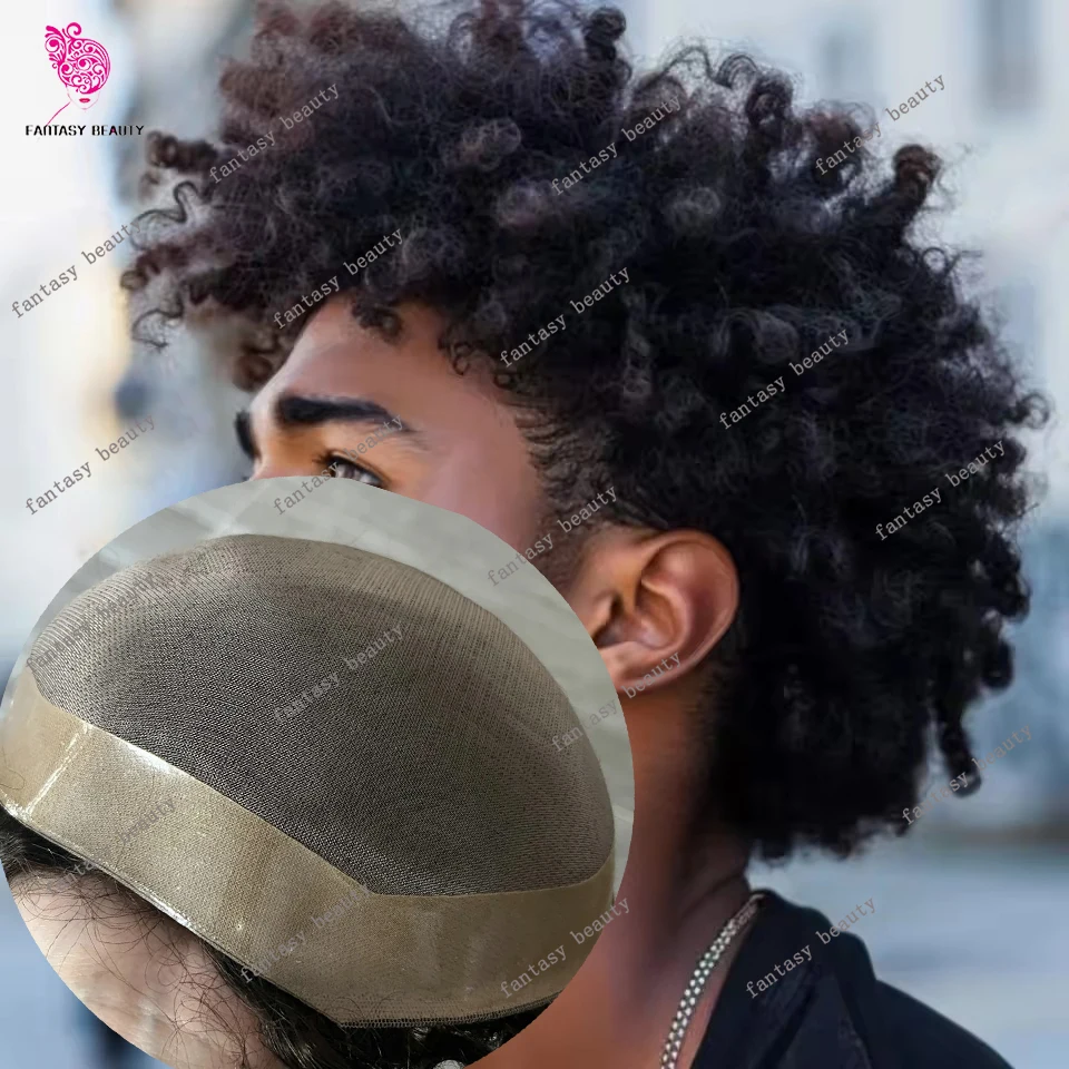 

8 мм 10 мм Кудрявые афро-волосы, суперпрочные, дышащие, на моносетке, натуральный черный цвет, 100% человеческие волосы, система восстановления волос, протез для волос