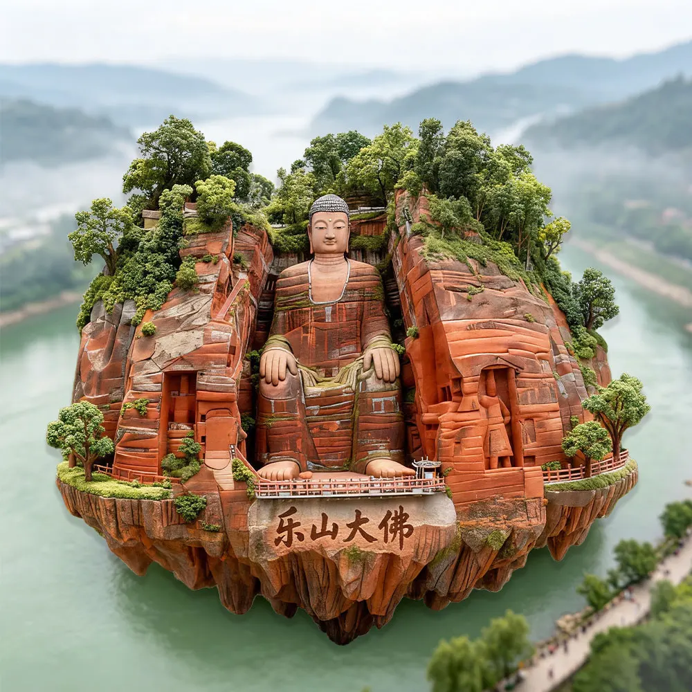 Leshan Giant Buddha in Sichuan 3DEmbossed Metal Fridge Magnet City Landmark Refrigerator Magnet Travel SouvenirGift CreativeHome