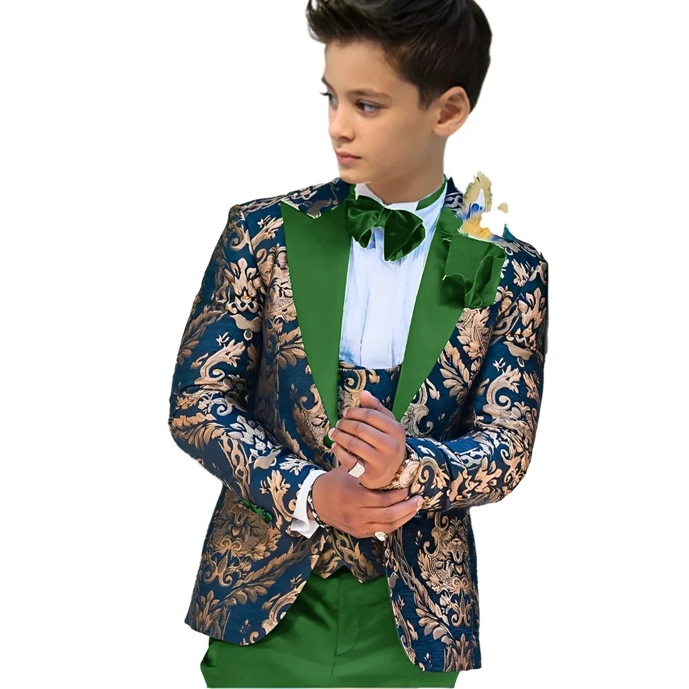 Ternos florais para meninos, conjunto de 3 peças para casamento, crianças, noivo, smoking, jaqueta superior com colete, calças, feito sob encomenda, 2-16 anos de idade