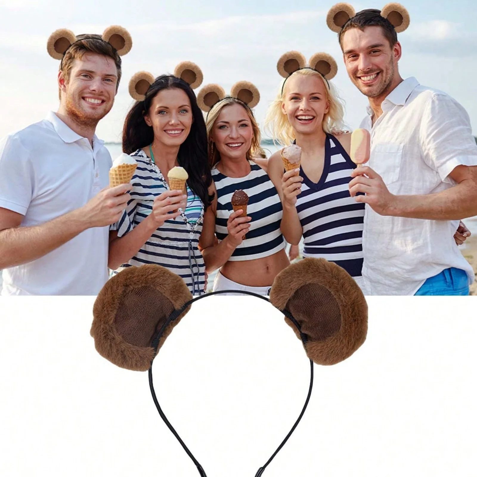 1pc Valentine's Day Brown Bear Ears Headband,Cute Plush Bear Hair Hoop with Movable Ears,Perfect for Makeup,Face Washing Animal