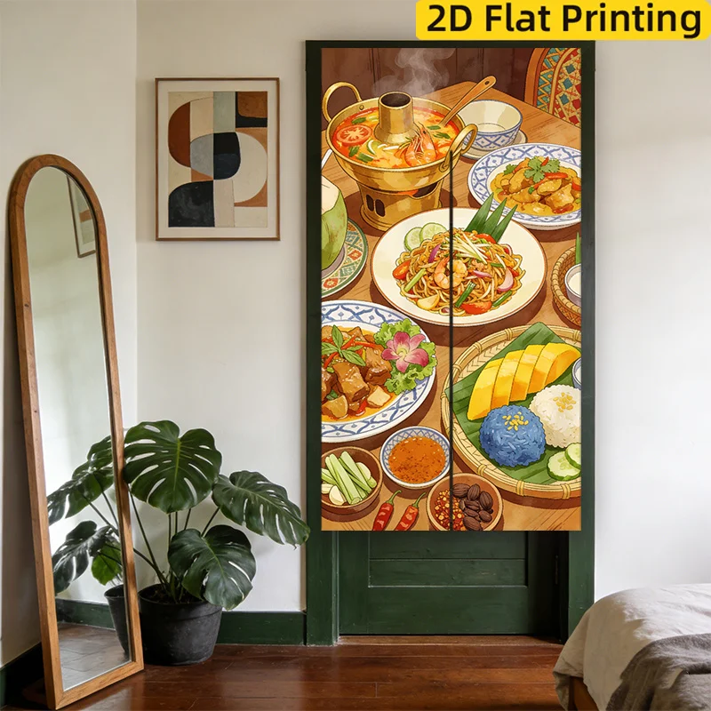 Thai Cuisine Traditional Food Door Curtain - Bistro Restaurant Hotel Entryway Privacy Drape Room Divider
