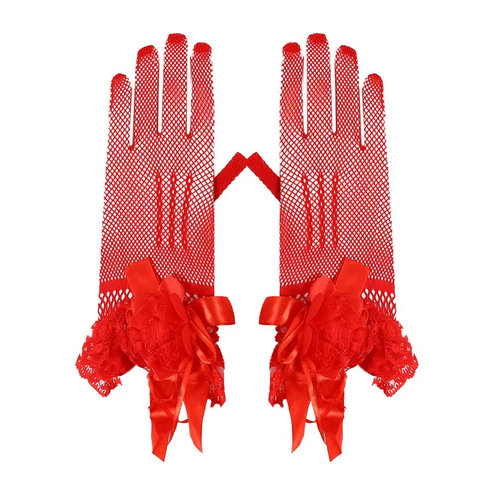 

Женские эластичные свадебные перчатки в стиле Лолита с цветочным узором, кружевные митенки-нарукавники