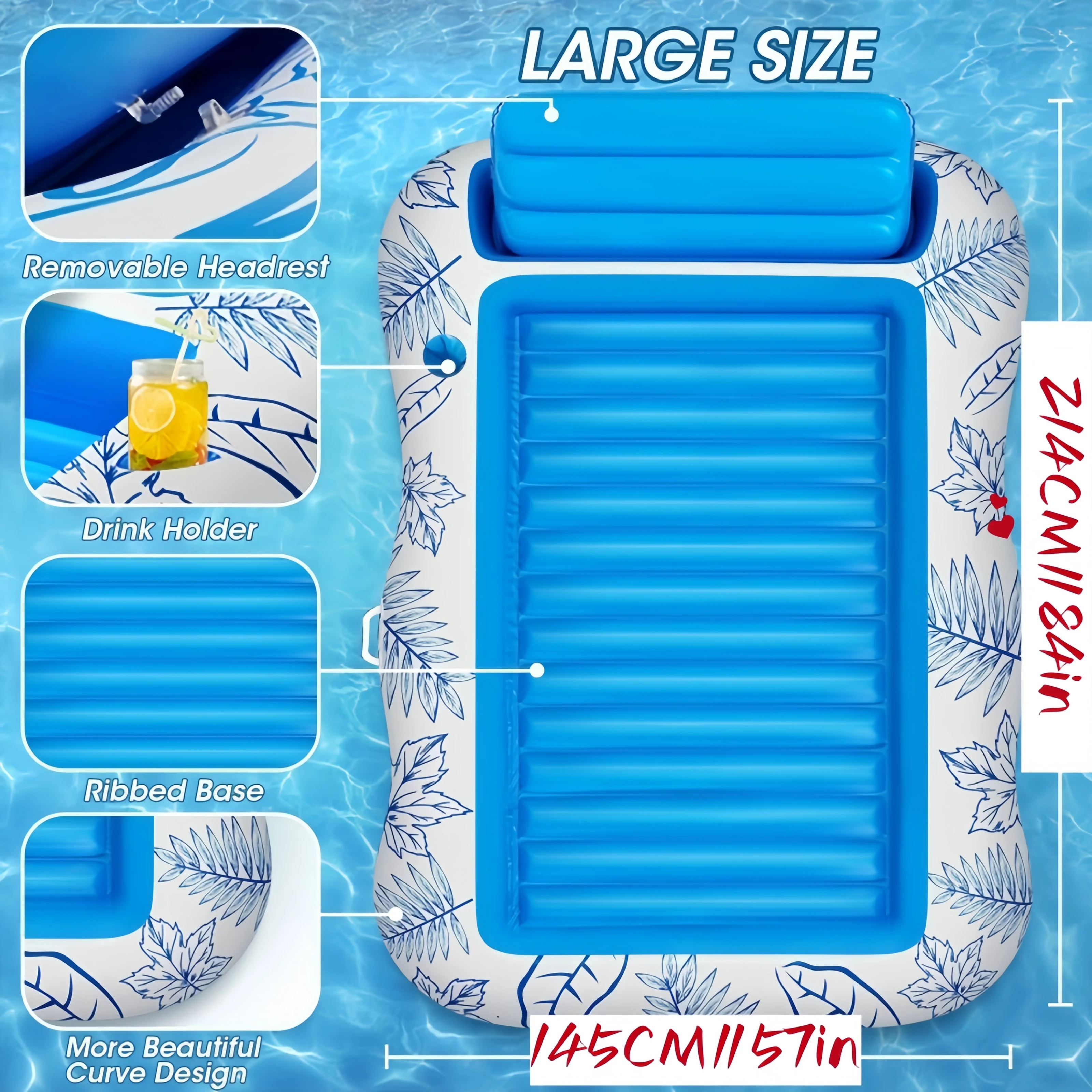 Materasso gonfiabile di grandi dimensioni 214 * 145 cm, accessorio galleggiante per piscina, lussuoso materasso gonfiabile portatile, prendere il sole