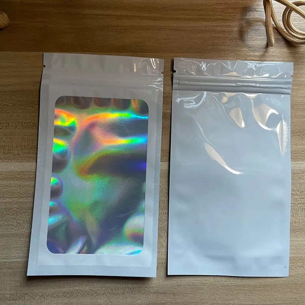50Pcs Holographic Laser Color Ziplock Bag Resealable Plastic Zip Lock Bag Thick Smell Proof Packaging Pouch