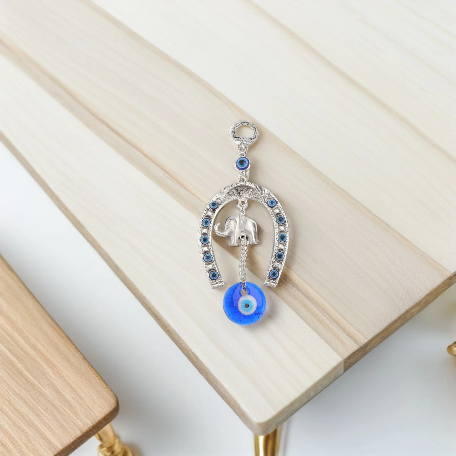 

Elephant Horseshoe Blue Eye Pendant Premium Alloy Lucky Hanging Decor For Home Office Turkish Evil Eye Protection