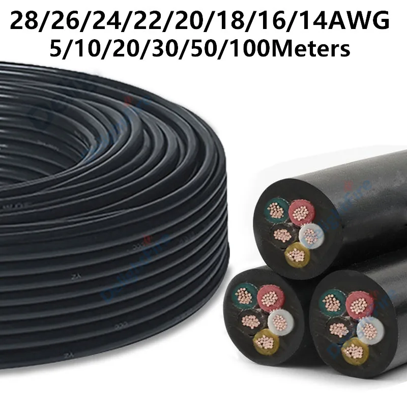 

5core Cable 28 26 24 22 20 18AWG Sheathed Cable PVC Tinned Copper Electrical Wires For Speaker Audio LED Light Automotive