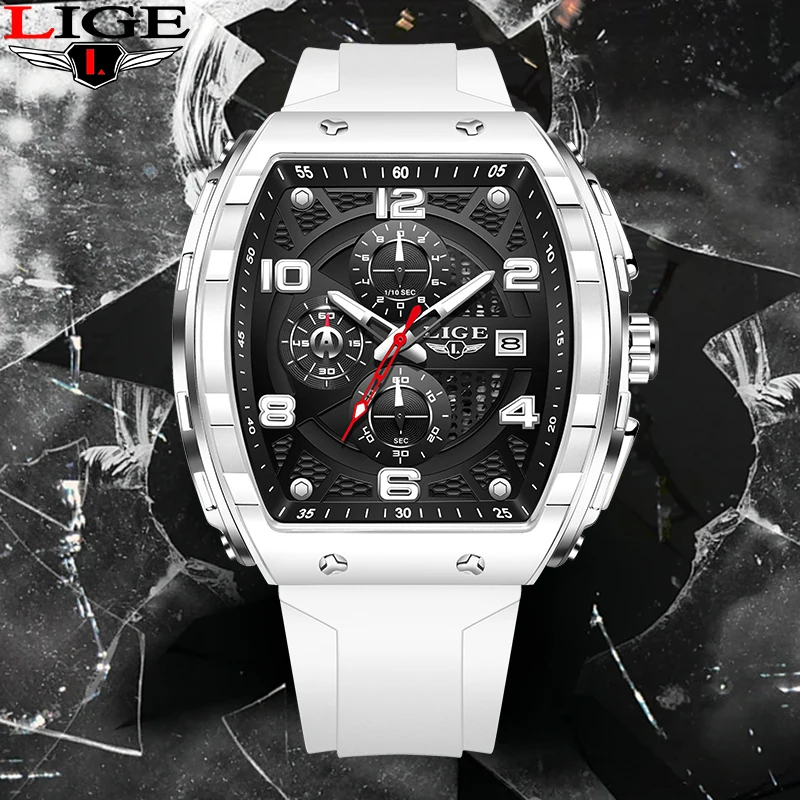 

LIGE — лучшие брендовые роскошные кварцевые часы для мужчин, модные повседневные спортивные часы для активного отдыха, силиконовые часы с автоматической датой, водонепроницаемые часы с хронографом