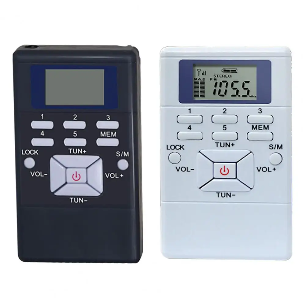 HRD-102 Digital Radio Mini LCD Display 24-hour Digital Clock Stereo FM Radio Receiver With Earphones for the Aged Pocket Speaker
