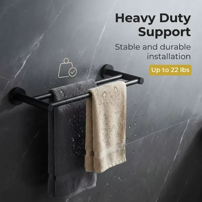 Modern Black Double Layer Towel Rack Wall Mounted Stainless Steel Bathroom Accessories for Hotel and Household Use