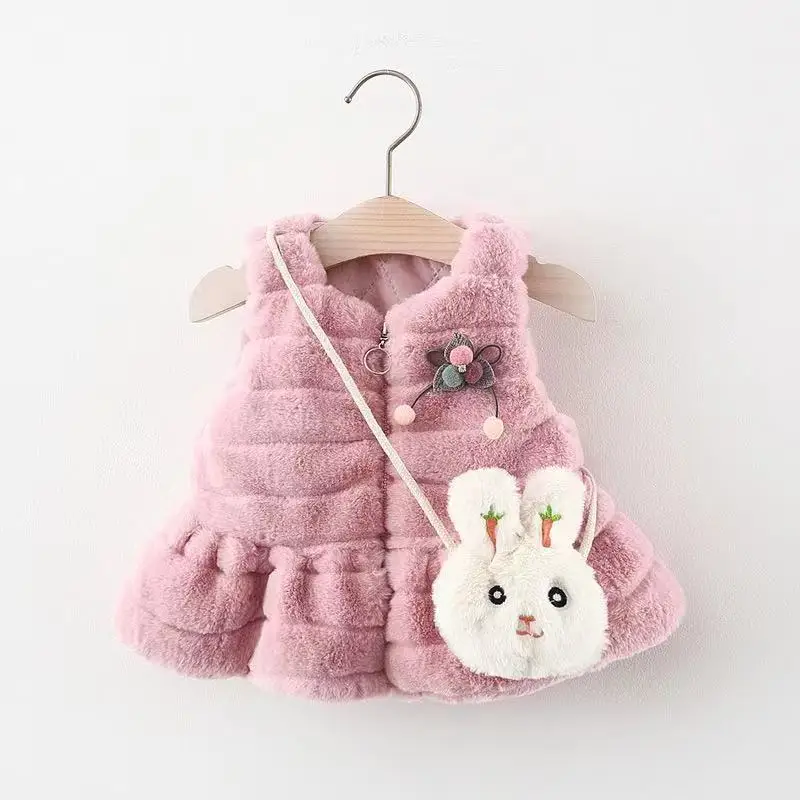 Winter Newborn Baby Girls Waistcoat Sleeveless Hooded Toddler Fur Vest Jacket Cartoon Kids Warm Vest Outwear Girls Clothes