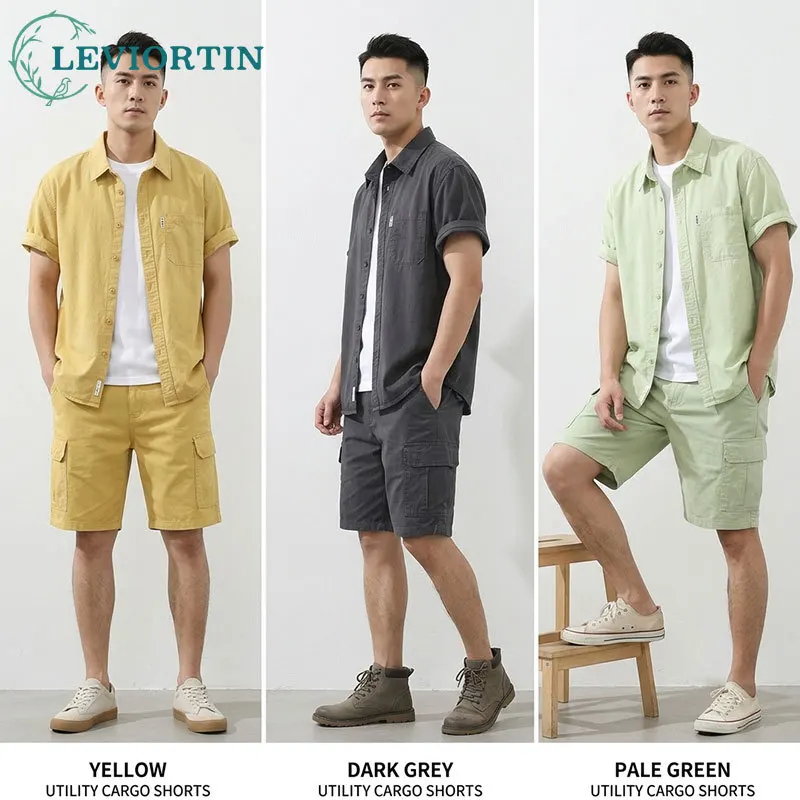 Men Solid Color Fresh Short Sleeve Cargo Shirt Fashionable Versatile Artistic Casual Loose Workwear Shirts Man Summer Clothing