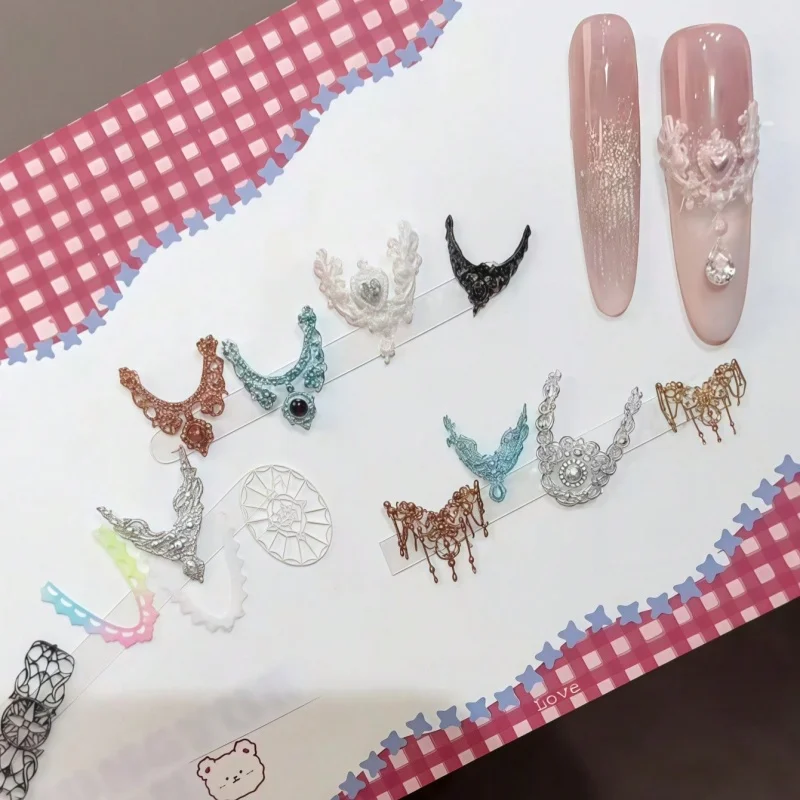 French Lace Vintage Nail Art Mold with Beads Necklace Window Pattern 3D Transparent Silicone Mold for Nail Decoration