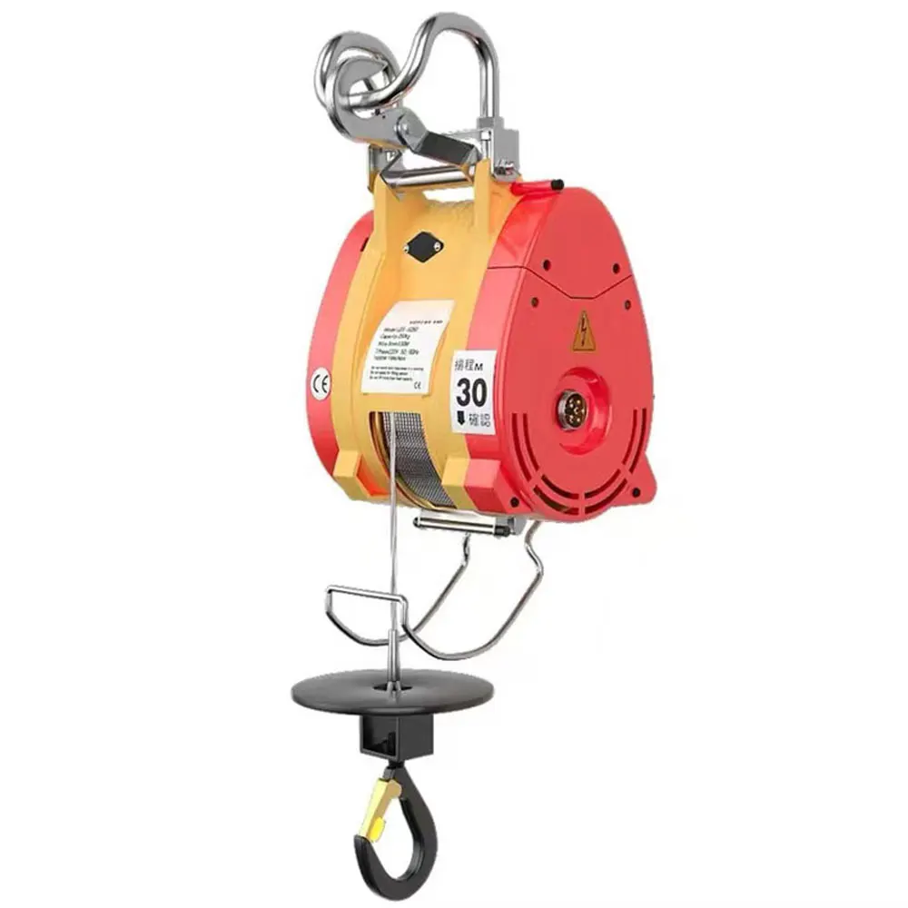 

300kg 30M Electric Hoist 220v Household Wire Rope Electric Hoist Remote Control Portable Lifting Small Crane Double Hook