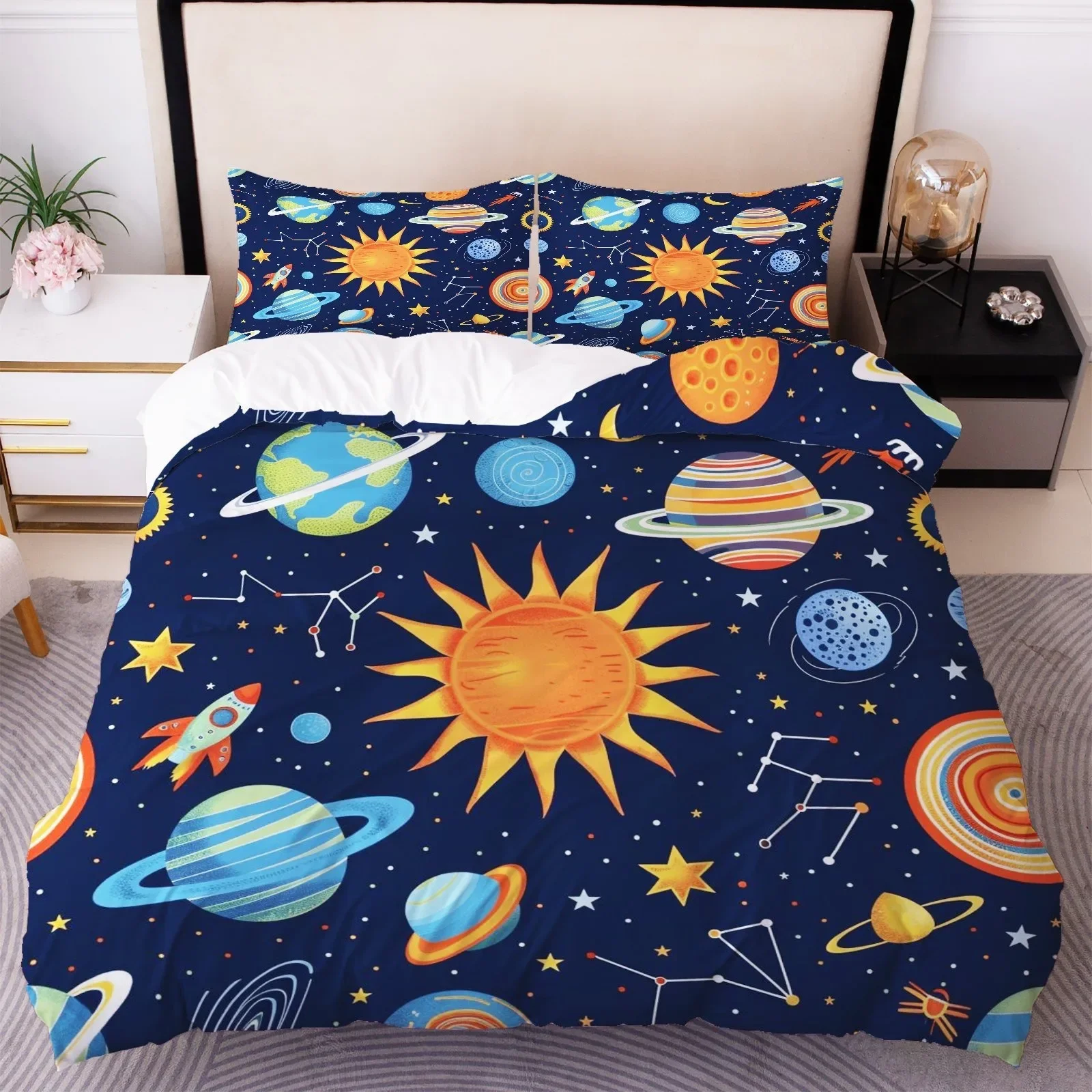 

3D Cartoon Bedding Set Cosmic Planet Duvet Cover With 1-2 Pillowcase Twin Queen Size Duvet Cover Set For Kids Birthday Gifts