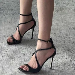 All-match Woman Sandals Square Toe Solid Color Buckle Strap High Heels Ladies Thin Belt Open Toe Shoes Night Club Party Sandals