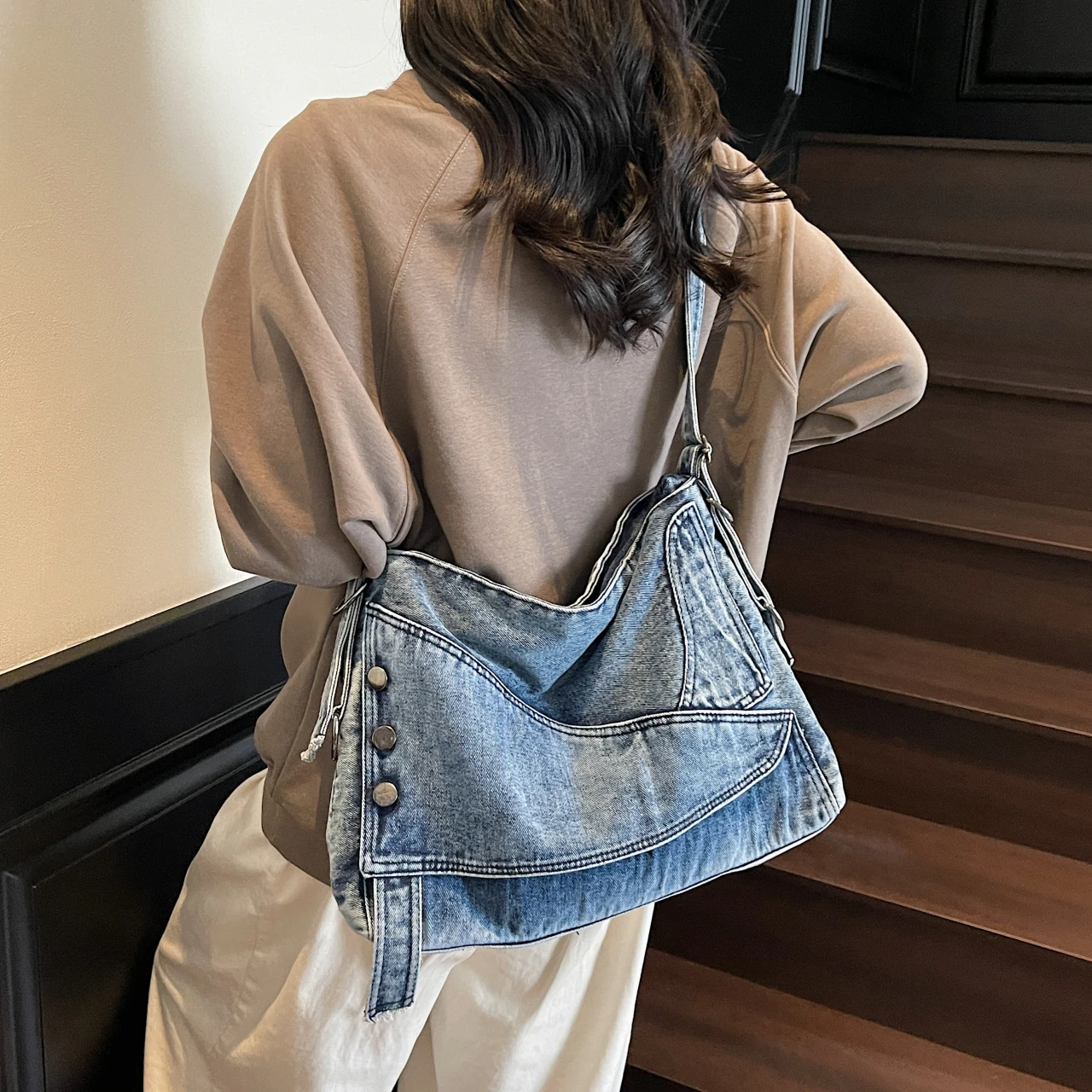

Large Capacity Denim Shoulder Bags Women 100% Cotton Casual Totes Yang Men And Women Canvas Messenger Bags New In 2025 Packages