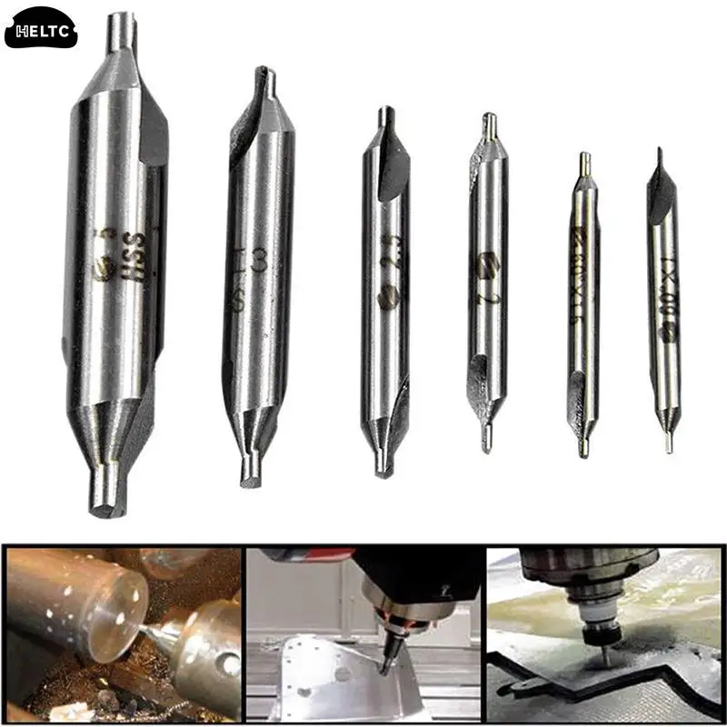 6pcs Double 5 / 3 / 2.5 / 2 / 1.5 / 1mm Combined HSS Combined Center Drill Countersink Bit Lathe Mill Tackle Tool Set Hand Tools