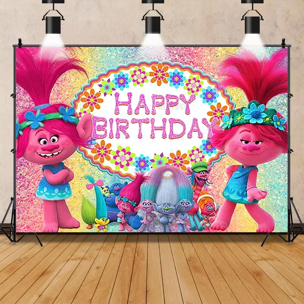 

New Trollsed Magic Hair Birthday Party Backdrop Photo Booth Kids Troll Dolls Baby Shower Decor Photography Studio Custom Banner