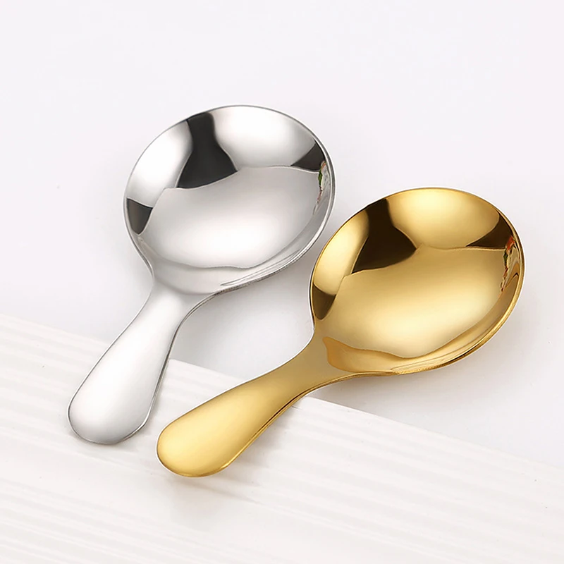 Stainless Steel Spoon Short Handle Gold Ice Cream Tea Coffee Spoon Kids Spoon Kitchen Condiment Spice Scoop Kitchen Tool