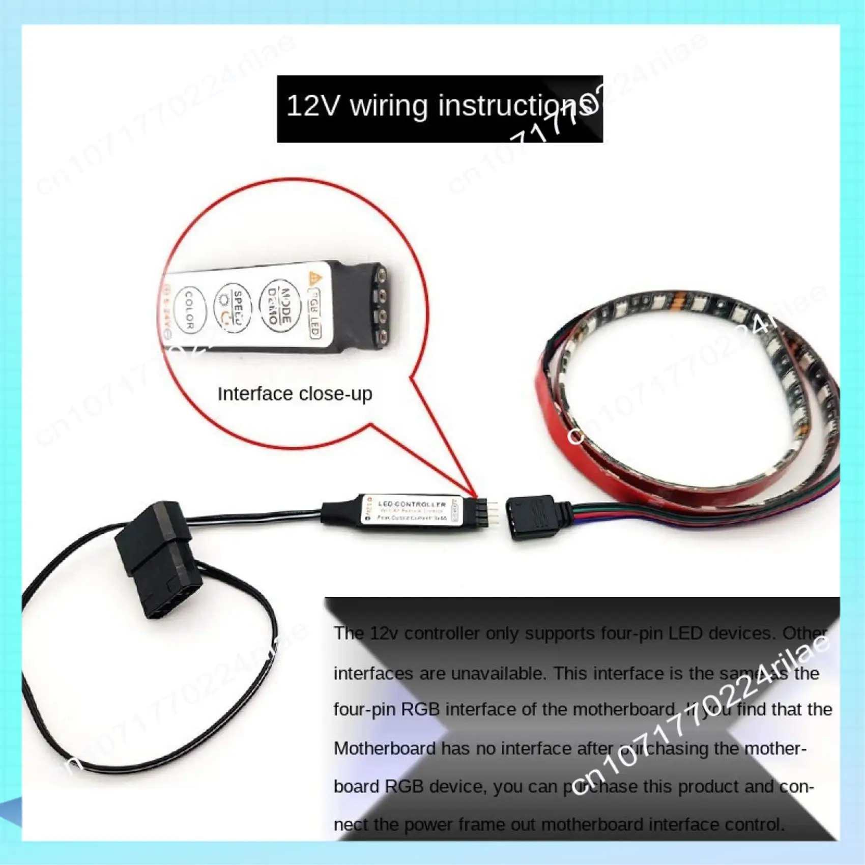 A17Z Computer Fan Lighting Effect Controller,5V 3-Pin/12V 4-Pin RGB Fan Equipment Wire Control/Remote Controller With On/Off