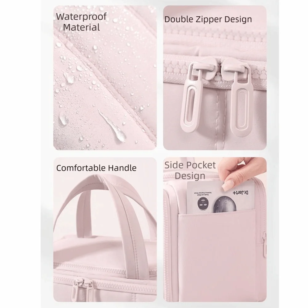 Large Capacity Travel Toiletry Bag Adjustable Dividers Dry-wet Separation Makeup Handbag Mesh Pocket Multi-Compartments
