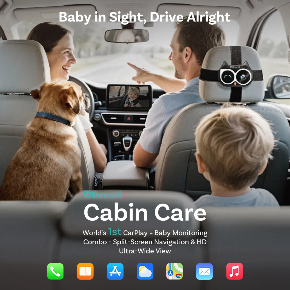 OTTOCAST Cabin Care Wireless CarPlay Adapter with Baby Monitor Camera Backseat Baby View Safer Driving Plug & Play 2026 New view 5