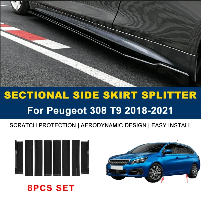 Extensão de Saia Lateral Seccional de 2m, Spoiler Lateral, Kit de Modificação e Atualização Exterior Automotivo para Peugeot 308 T9 2018-2021 2019 2020