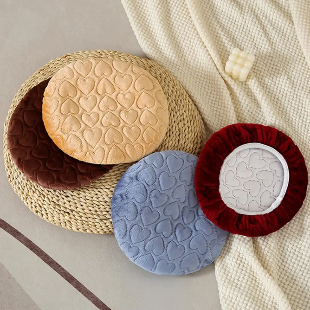 Embossed Stool Cushion Stool Accessory Embossed Heart Design Round Stool Cover Set with Elastic Band Soft Flannel Chair for Bar