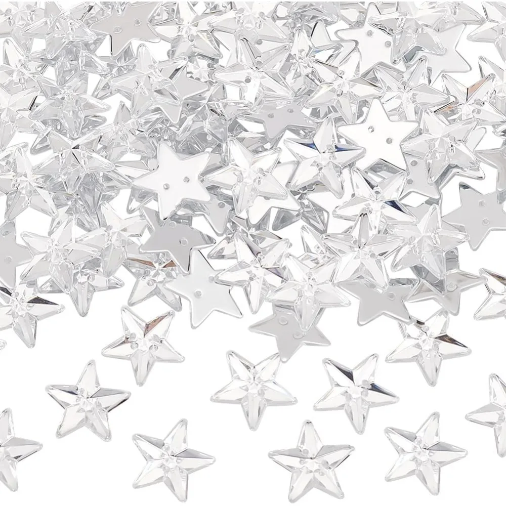 100Pcs Star Shape Sew on Rhinestone 14x13mm Clear Acrylic Rhinestones with 2 Holes Faceted for Clothes Jewelry Making DIY Crafts