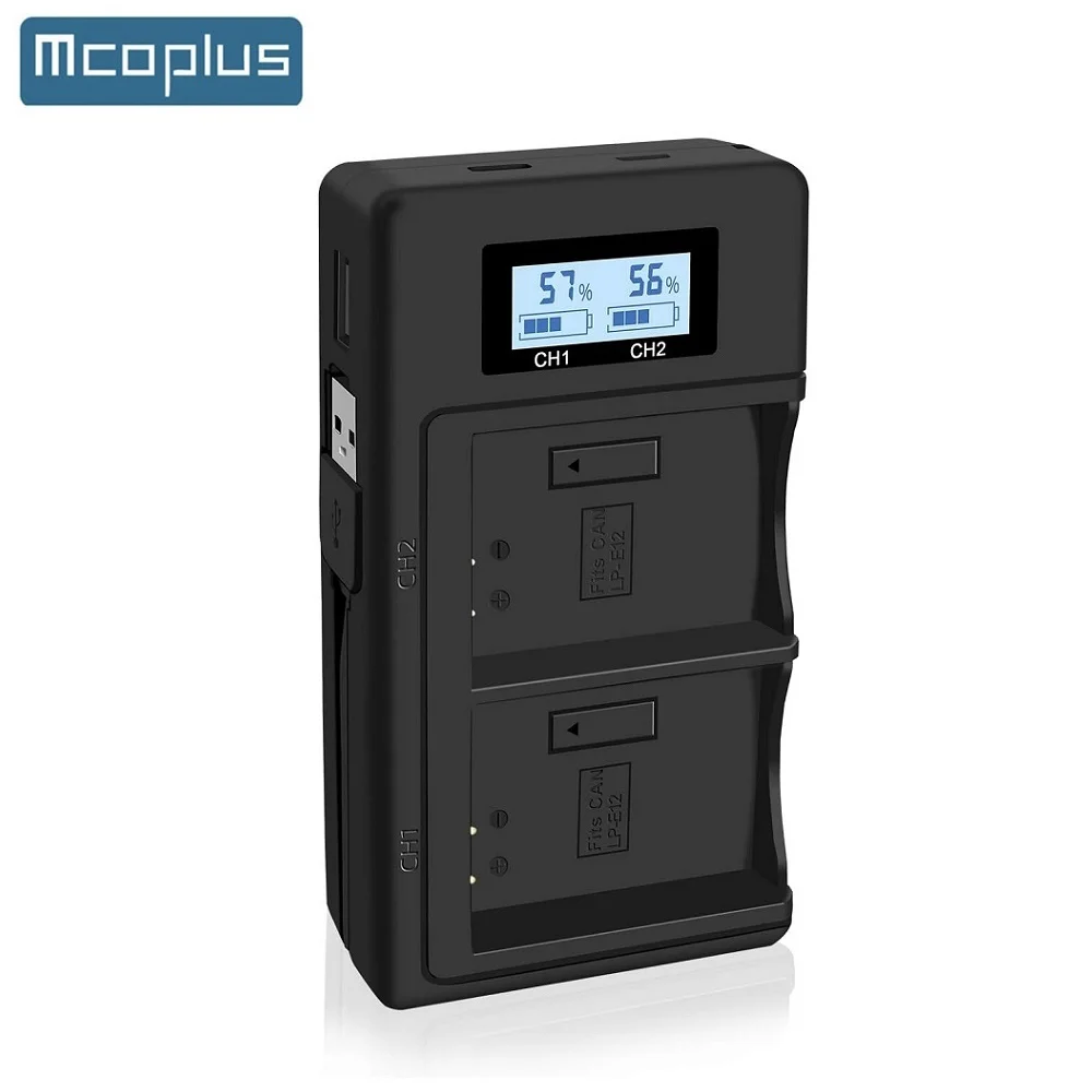 Mcoplus LP-E12 USB LCD Dual Battery Charger for Canon EOS M200 M100 M50 II M10 M2 M /Rebel SL1, 100D PowerShot SX70 HS, Kiss M,