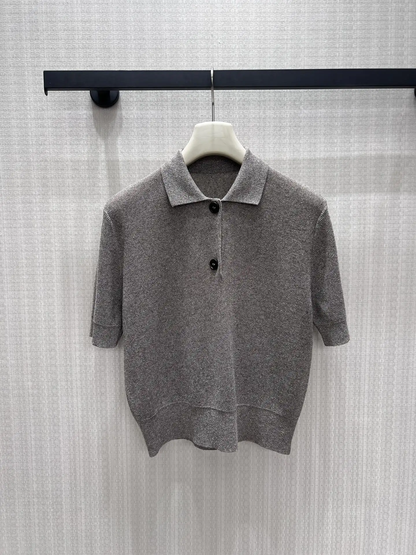 

Fashionable Slimming Short Sleeve Knitted Shirt Women's Elegant Simple Daily Wear Commute Style Pure Color Turn-down Collar