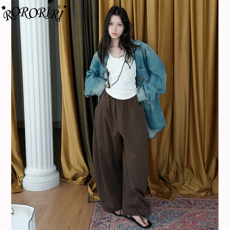 RORIRI السراويل البني للنساء الملونة الرباط مرونة الخصر واسعة الساق تنوعا سراويل تقليدية فضفاضة تناسب ثنى السراويل الطويلة #1