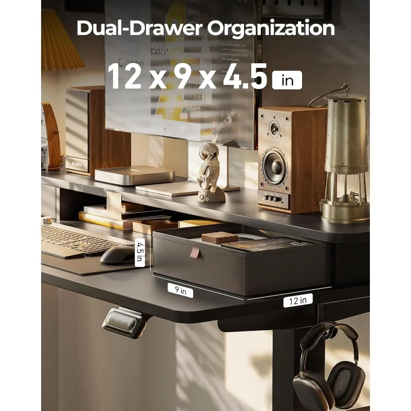 Height Adjustable Computer Desk, Home Office Stand Up 40'' x 24'' Height Adjustable Electric Standing Desk with Double Drawer