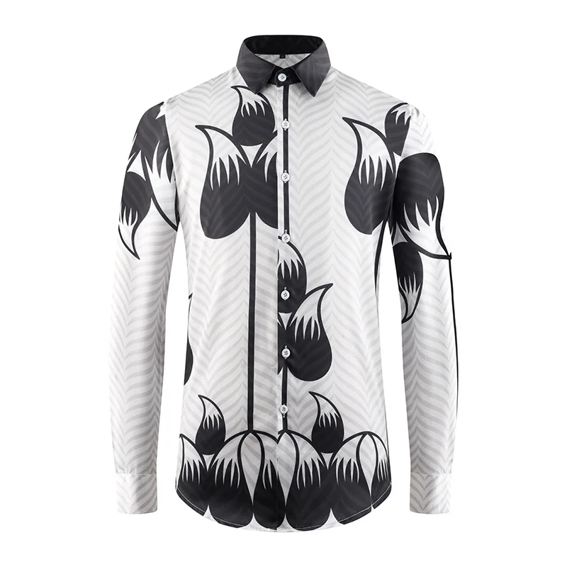 

Мужская рубашка с принтом в британском стиле, облегающая повседневная деловая рубашка с длинными рукавами, уличная одежда для пляжного отдыха, мужская одежда 2025