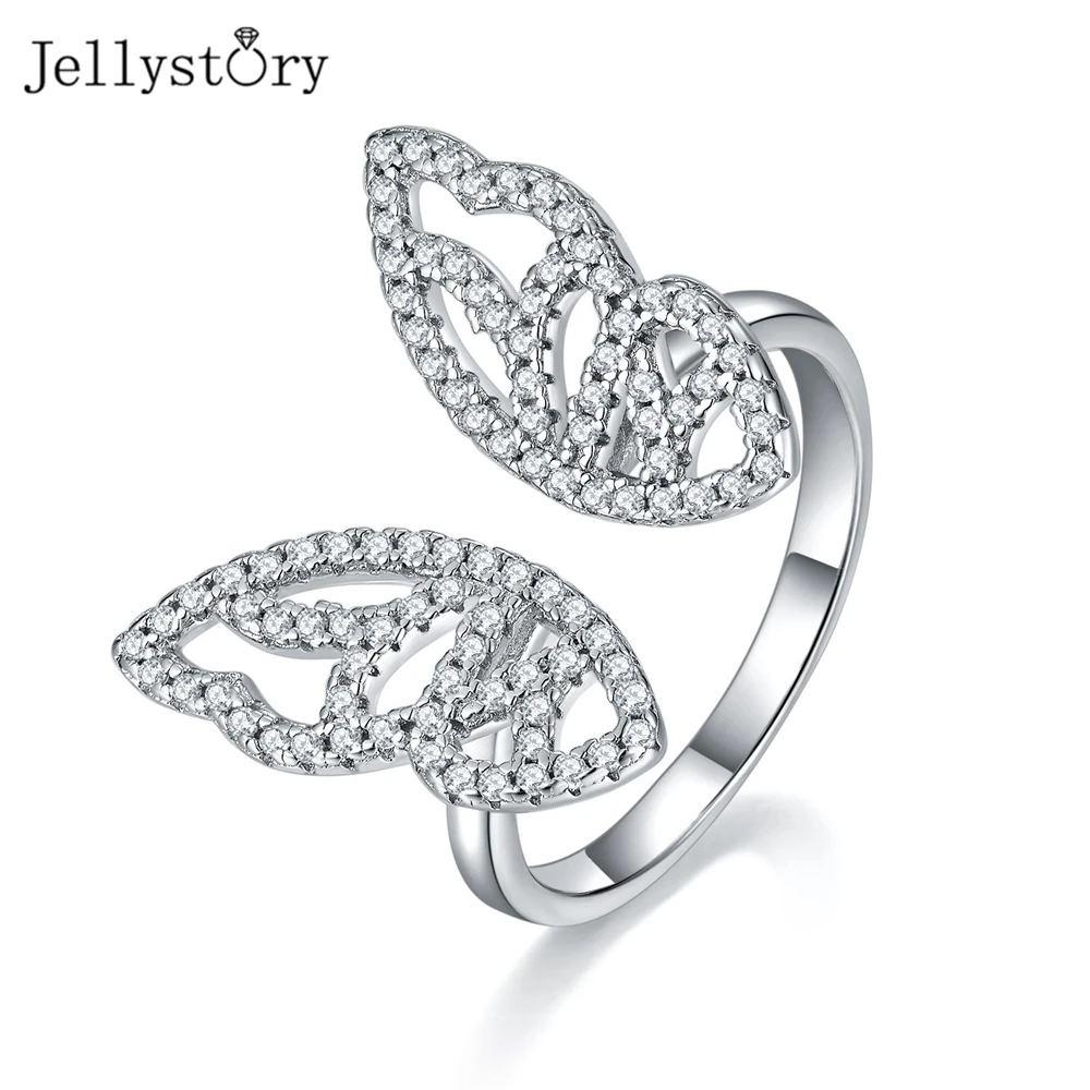 

JellyStory Light Luxury Micro Inlaid Ring for Her, S925 Silver French Butterfly Design, Fashion Adjustable Open Gift