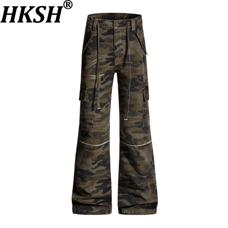 

HKSH Spring Autumn New Women Casual Pants American Retro Camouflage Printed Multi-pocket Safari Style Chic Fashion Trend HK17507