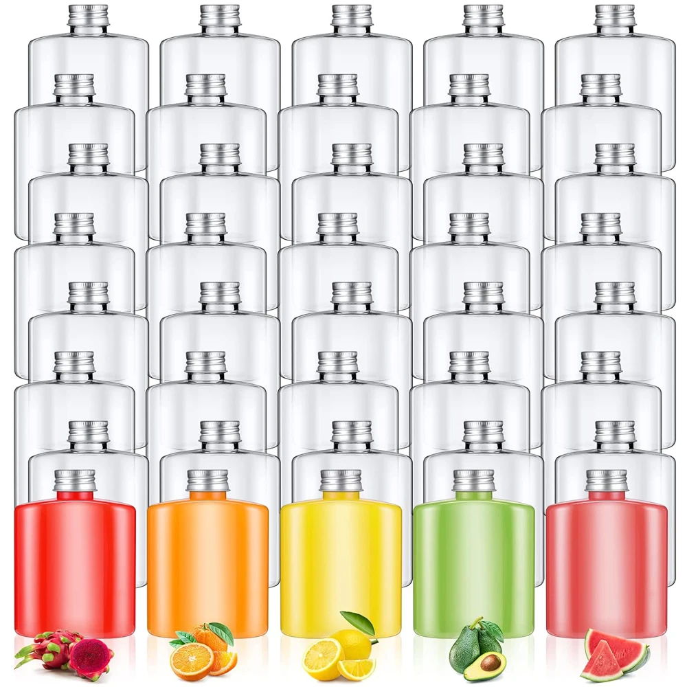 Botellas de jugo desechables reutilizables, contenedores vacíos transparentes para bebidas, frasco de agua, Mini contenedores para nevera para exprimir batidos