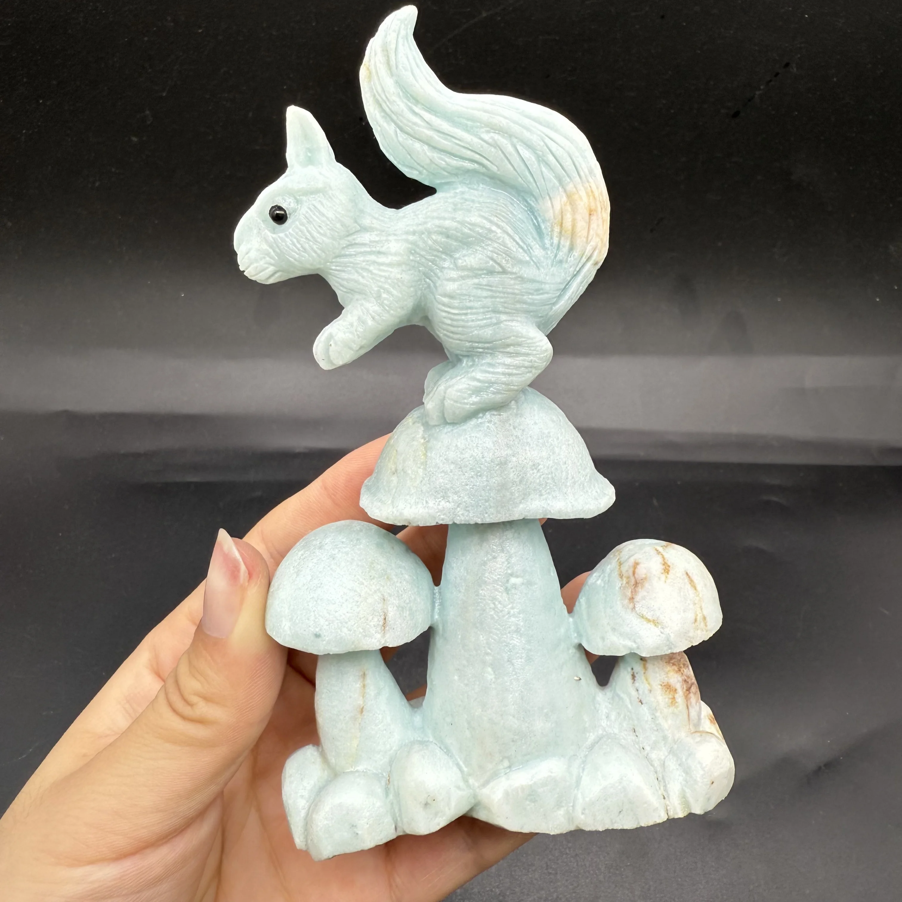 Natural Amazon Mineral Crystal Carved Animal Squirrel Sculpture, Aura Cute Decorative Healing Ornament