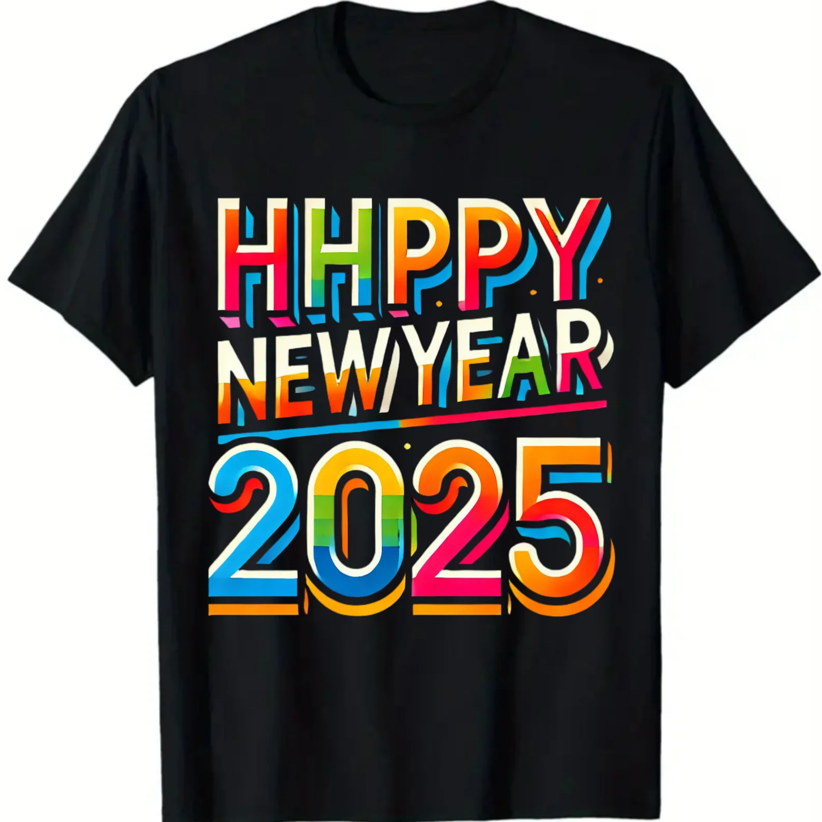 1 Pack, Happy New Year 2025 T Shirt for Men Women Printed Short Sleeve Tees Family Happy New Year Holiday T-Shirt Tops, S-4XL